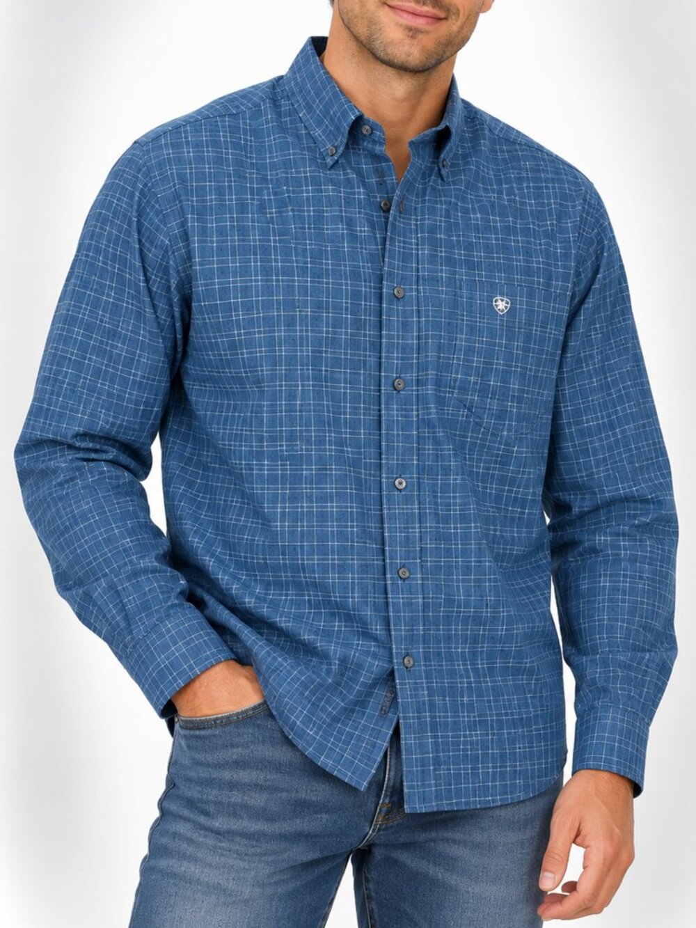 Ariat Pro Series Mens XXL Blue Plaid Stretch Button Down Western Shirt